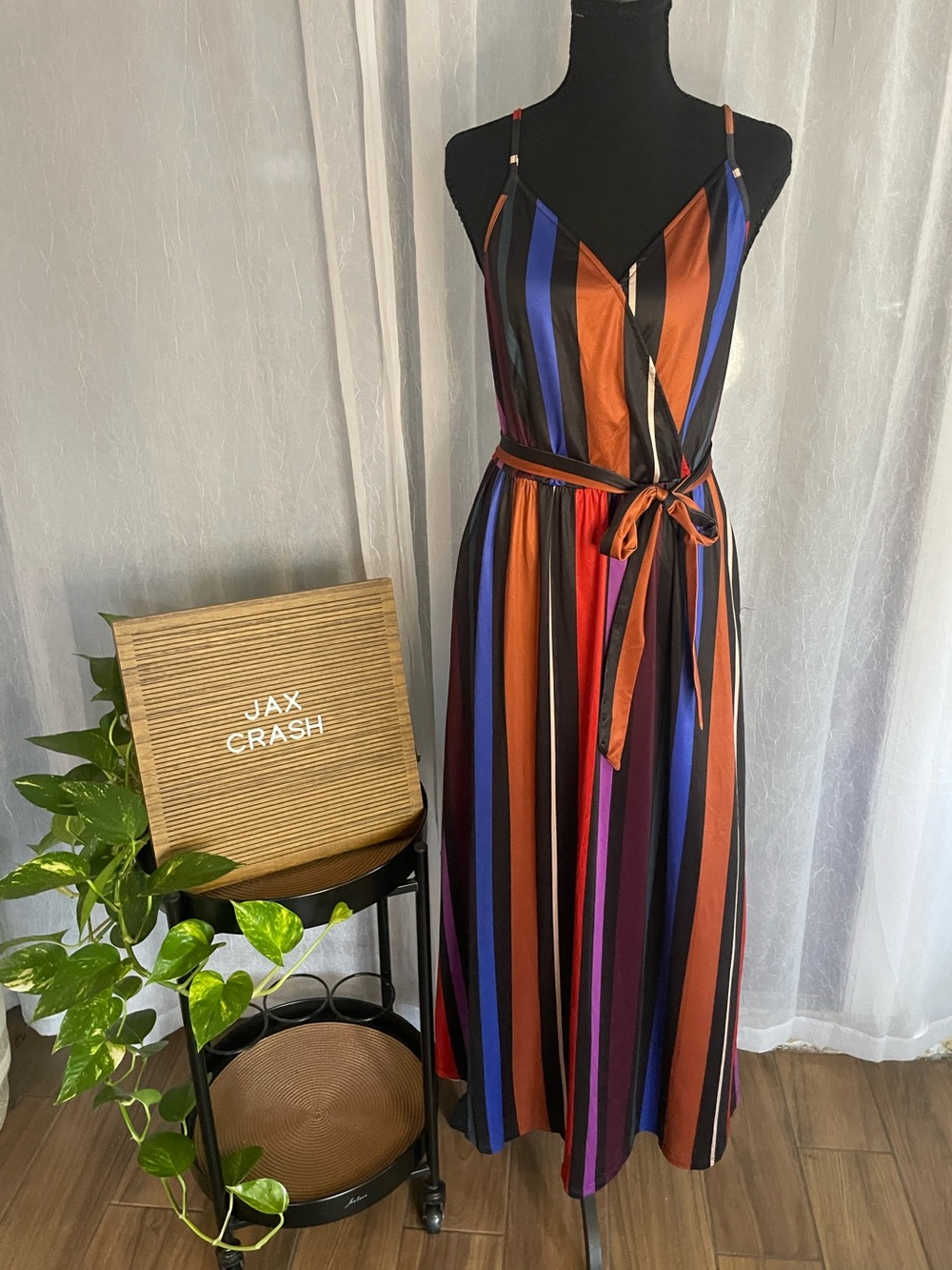 Multicolor Striped Midi Dress - Rust/Blue/Purple
